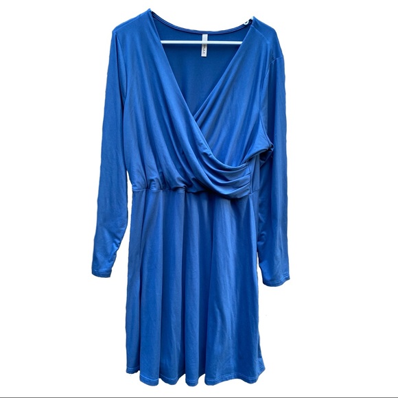 blue wrap front dress